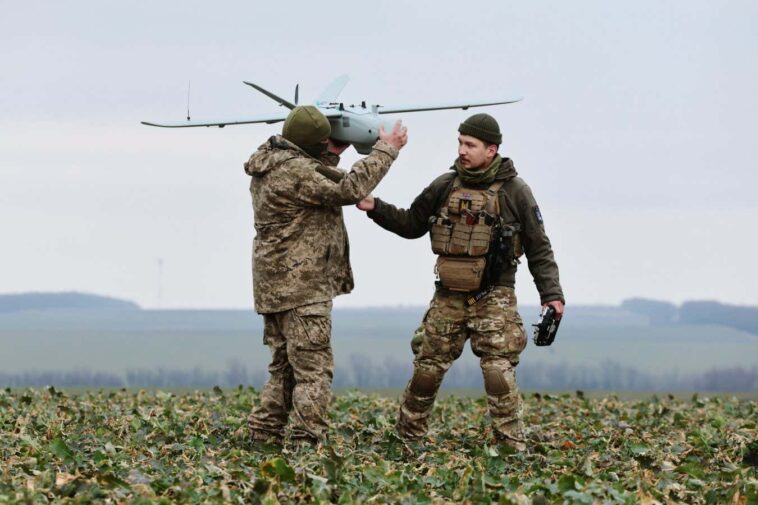 Mandatory Credit: Photo by KATERYNA KLOCHKO/EPA-EFE/Shutterstock (14349659f) Ukrainian servicemen from the 108th Brigade of Territorial Defence prepare to fly a Ukraine-made multi-purpose drone Leleka-100 on a field near a frontline in the direction of Zaporizhzhia, Ukraine, 15 February 2024, amid the Russian invasion. Russian troops entered Ukrainian territory on 24 February 2022, starting a conflict that has provoked destruction and a humanitarian crisis. Ukraine
