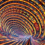 Quantum computer circuitry illustration. Conventional computers store information as