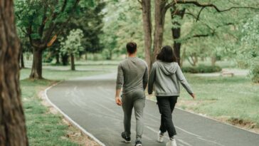 Beautiful sport couple walking on the path in the park; Shutterstock ID 2189172403; purchase_order: -; job: -; client: -; other: -