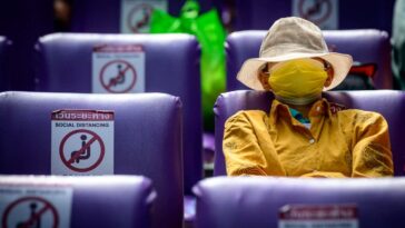 TOPSHOT - A passenger wearing a protective face mask waits for his train at Hua Lamphong Central Railway Station in Bangkok on January 4, 2021, as health officials in Thailand announced on Monday 745 new Covid-19 coronavirus cases, the country