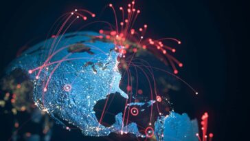 High quality 3D rendered image, perfectly usable for topics related to big data, global networks, international flight routes or the spread of a pandemic / computer virus. Textures courtesy of NASA: https://visibleearth.nasa.gov/images/55167/earths-city-lights, https://visibleearth.nasa.gov/images/73934/topography