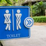 2CBM20E Humorous blue public toilet sign, Koh Samui, Thailand