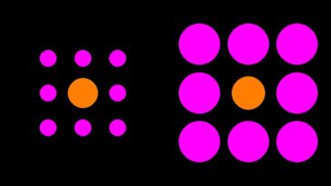 An optical illusion where colours of different sizes and shapes can make one appear larger than another even if it is not. This illusion was used in the study