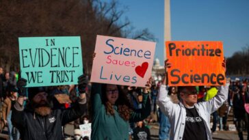 Mandatory Credit: Photo by Allison Bailey/NurPhoto/Shutterstock (15184551q) Thousands demonstrate for science and research funding, two areas that have been hit particularly hard by the Trump administration and Elon Musk