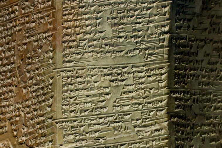 Complete terracotta prismoid, in octagonal form, eight columns of inscription, historical inscription of Tiglathpileser I, describing his campaigns and buildings. ? The Trustees of the British Museum