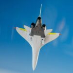 XB-1 in transonic flight with riblet package test patches installed, Boom Supersonic