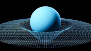 2G4A579 3D visualization of gravity distorsion, physical objects in orbit, space, general theory of relativity, law of universal gravitation, scientific
