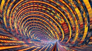 Quantum computer circuitry illustration. Conventional computers store information as