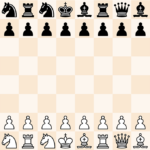 Un diagramme d'échecs montrant la position de départ pour un jeu d'échecs modifié, les pièces de la rangée arrière de chaque côté se sont précipitées de leurs taches habituelles, mais chaque côté correspondant à l'autre. Le noir est en haut et le blanc est en bas.