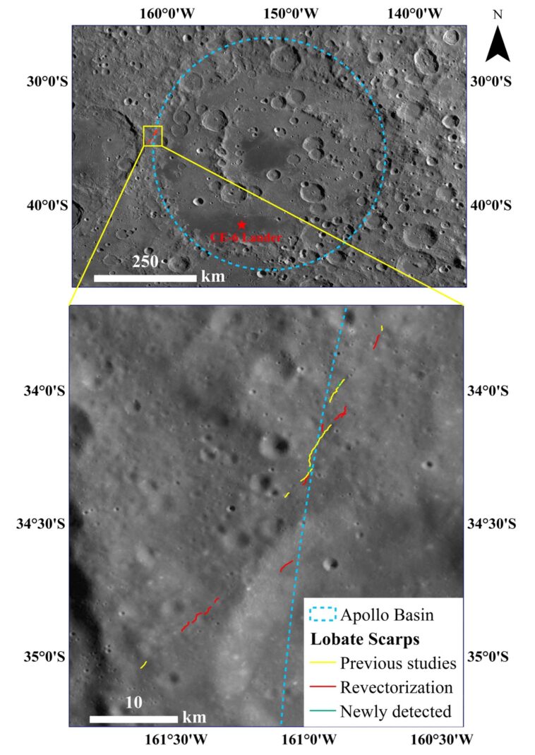 Les modèles d'élévation numérique alimentés par l'IA révèlent les escarpements de lobate de Moon près du site d'atterrissage de Chang'e-6