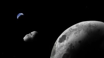 An artist impression of Earth quasi-satellite Kamo`oalewa near the Earth-Moon system. (Image credit: Addy Graham/University of Arizona)