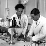 WHA2R6 Frederic and Irene Joliet-Curie in their Paris Laboratory