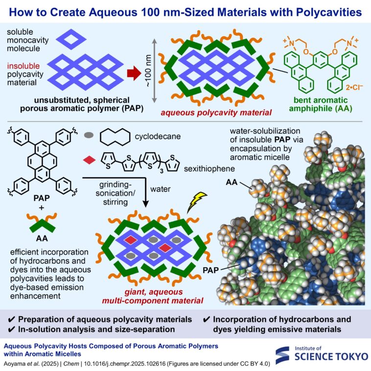 Les micelles aromatiques permettent des particules de polycavité de taille de 100 nm aqueuses pour une meilleure incorporation de colorant