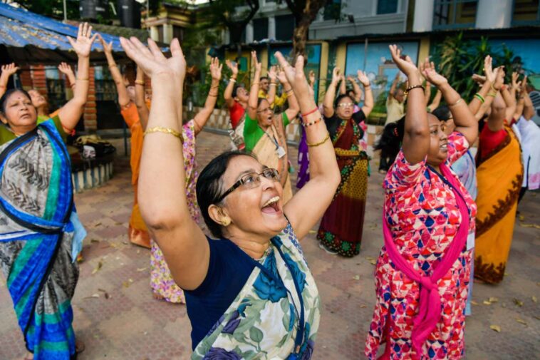 People letting off steam at a laughter yoga session in Kolkata, India