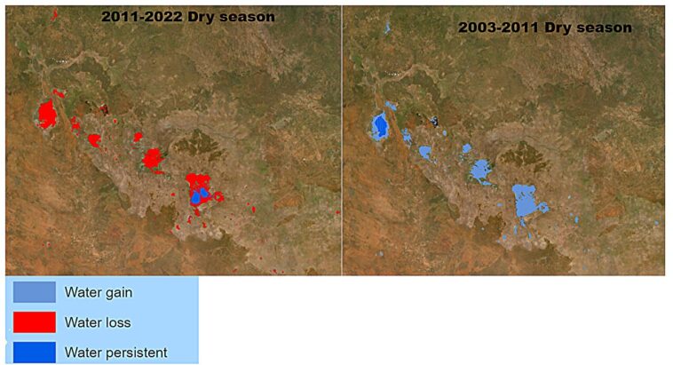 Les résultats montrent que la source d'eau vitale du Northern Territory sèche - et elle peut être vue depuis l'espace