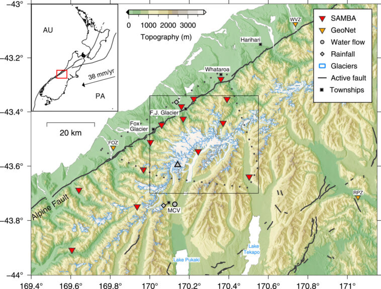 Microearthquakes dans les Alpes du Sud de la Nouvelle-Zélande plus courantes après la fonte de neige saisonnière, les fortes précipitations