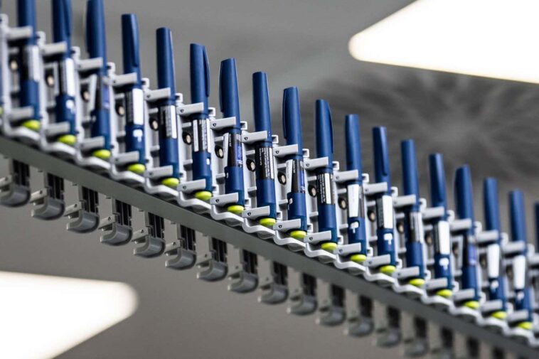 Mandatory Credit: Photo by Blondet Eliot/ABACA/Shutterstock (15320742p) This photo taken on May 26, 2025, during a ministerial visit to Novo Nordisk factory in Chartres, France, shows medicines (injection solution and injection pen for Ozempic, Wegovy, etc...) on the production line. Illustration - Novo Nordisk Factory - Chartres, France - 26 May 2025