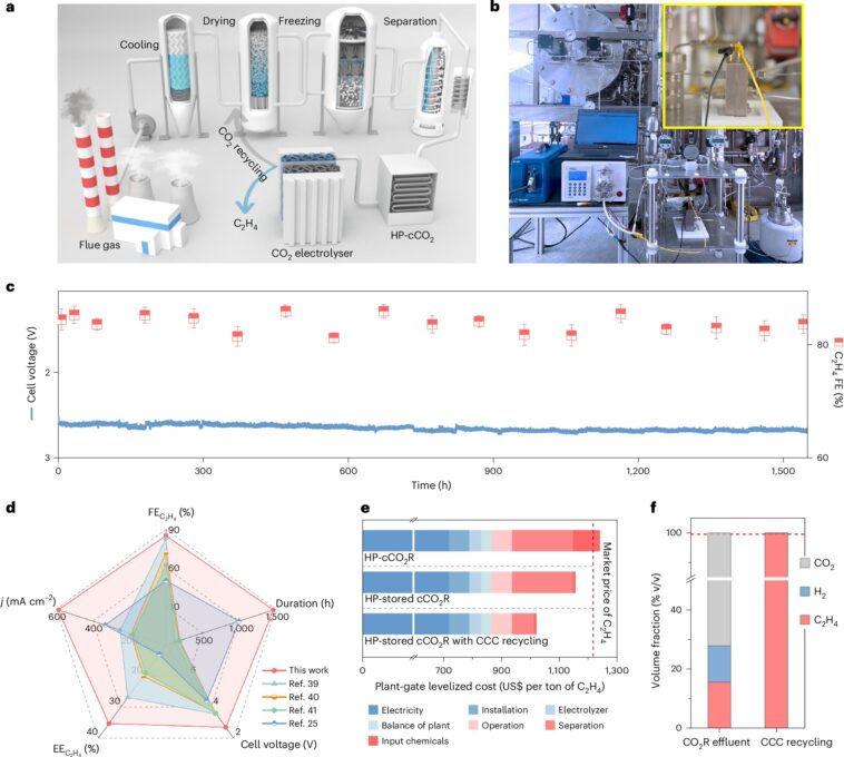 L'électrolyse à haute pression convertit durablement le CO₂ en éthylène de qualité industrielle