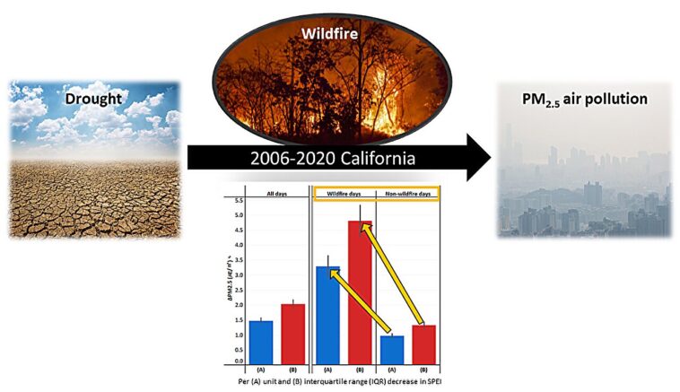Analyser l'impact des épisodes composés de sécheresse et d'incendies de forêt sur la pollution atmosphérique aux PM₂,₅