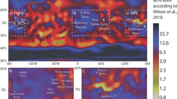 Des éruptions volcaniques pourraient avoir amené de la glace cachée à l'équateur de Mars