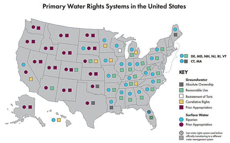La carte met en évidence les systèmes américains de droits à l’eau et éclaire la gouvernance