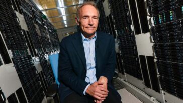 Portrait of Sir Tim Berners-Lee in a rack of the CERN Computer Centre Date: 11-03-2019