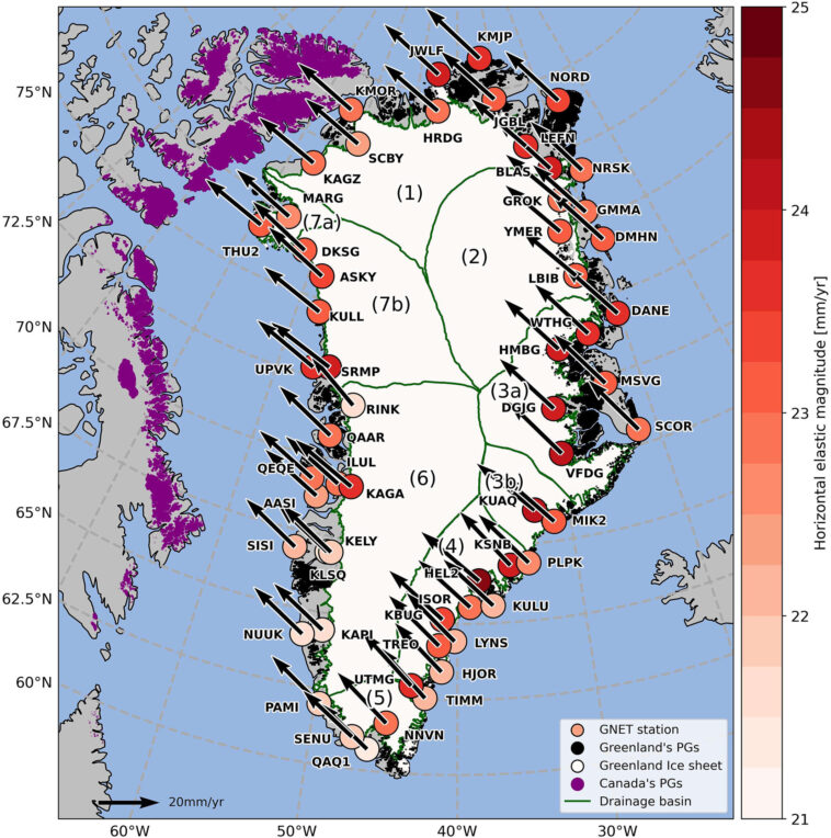 Le Groenland rétrécit légèrement et dérive lentement vers le nord-ouest, révèlent les stations GNSS Le Groenland rétrécit légèrement et dérive lentement vers le nord-ouest, révèlent les stations GNSS
