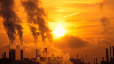 Emissions at sunrise from a power plant