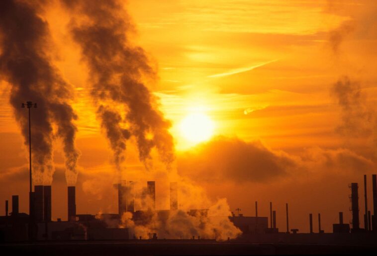 Emissions at sunrise from a power plant