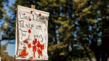 2TB3203 View of sign Liar, Liar Pants on Fire as part of Global Climate Strike in Vancouver