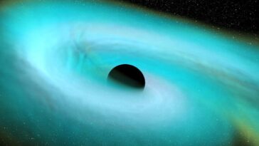 Image from a MAYA collaboration numerical relativity simulation of a neutron star-black hole (NSBH) binary merger, showing the disruption of the neutron star. Credit: Deborah Ferguson (UT Austin), Bhavesh Khamesra (Georgia Tech), and Karan Jani (Vanderbilt University).