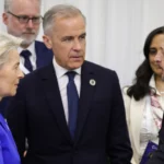 Ursula von der Leyen, Mark Carney, Volodymyr Zelensky, from left to right, modified, cc European Union