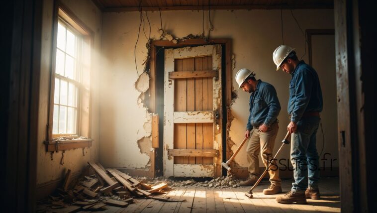 Des ouvriers abattent une cloison dans une maison de 1900 et tombent sur une pièce murée depuis un siècle