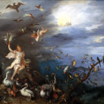 L'art historique peut cacher des secrets scientifiques Peinture du XVIIe siècle représentant une femme nue entourée de chérubins et d'une multitude d'oiseaux et d'autres animaux, avec des oiseaux et des chauves-souris remplissant un ciel dramatique.