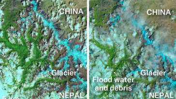 Les images satellite montrent le paysage montagneux du Népal où se sont produites les avalanches de glace et les coulées de débris.