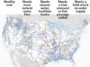 Les rivières des États-Unis contigus sont codées par couleur sur cette carte en fonction de leur état de santé pour la vie aquatique et des interventions, telles que la suppression d'un barrage, qui pourraient être nécessaires pour améliorer leur santé.