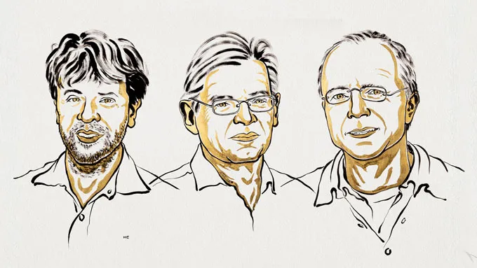 Un dessin animé composé de Karl Deisseroth, Peter Hegemann et Georg Nagel, tous de couleur beige et beige.